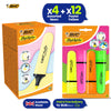 BIC Highlighter Flat Marker Pastel Yellow Pack of 12 & 4x Assorted  Neon Chisel Tip Quick Dry