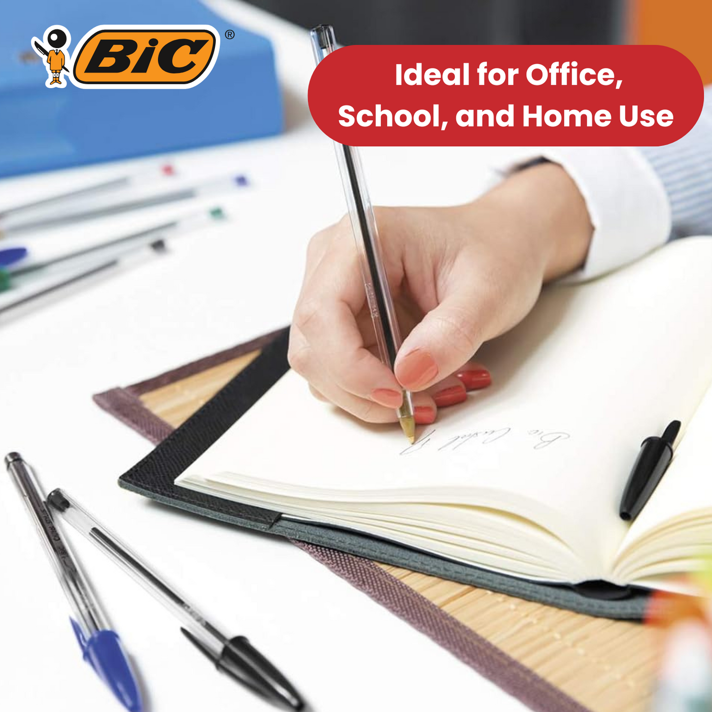 BIC Cristal Original Ballpoint Pens Medium Point (1.0 mm) Blue, Pouch of 8 - 1-5