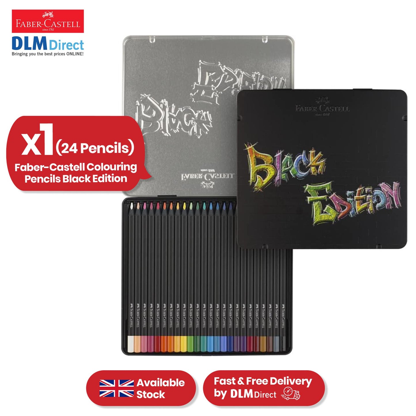 Faber-Castell Coloured Pencils Black Edition 3.3mm Lead Pigmented Colours for Kids (Pack of 24)