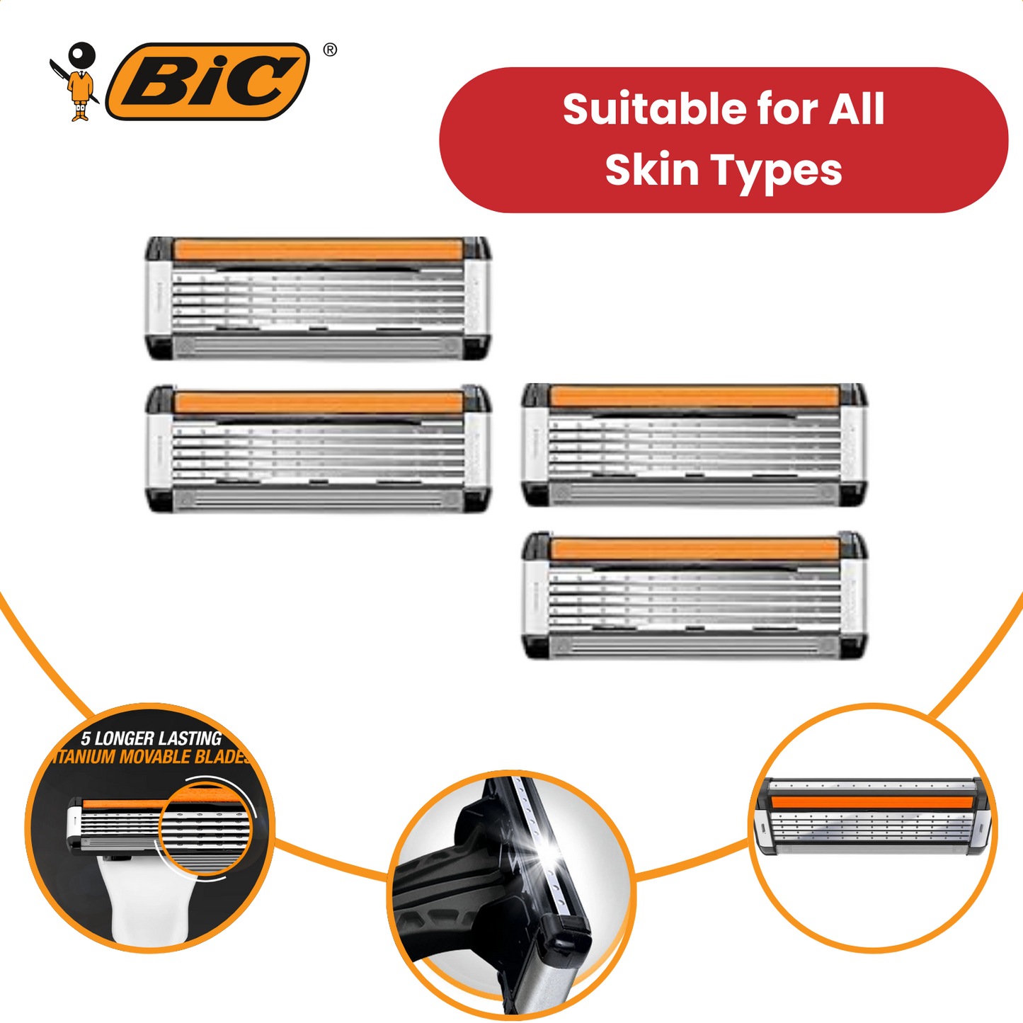 BIC Flex 5 Hybrid Men's Razor Refills  - Box of 4 Cartridges