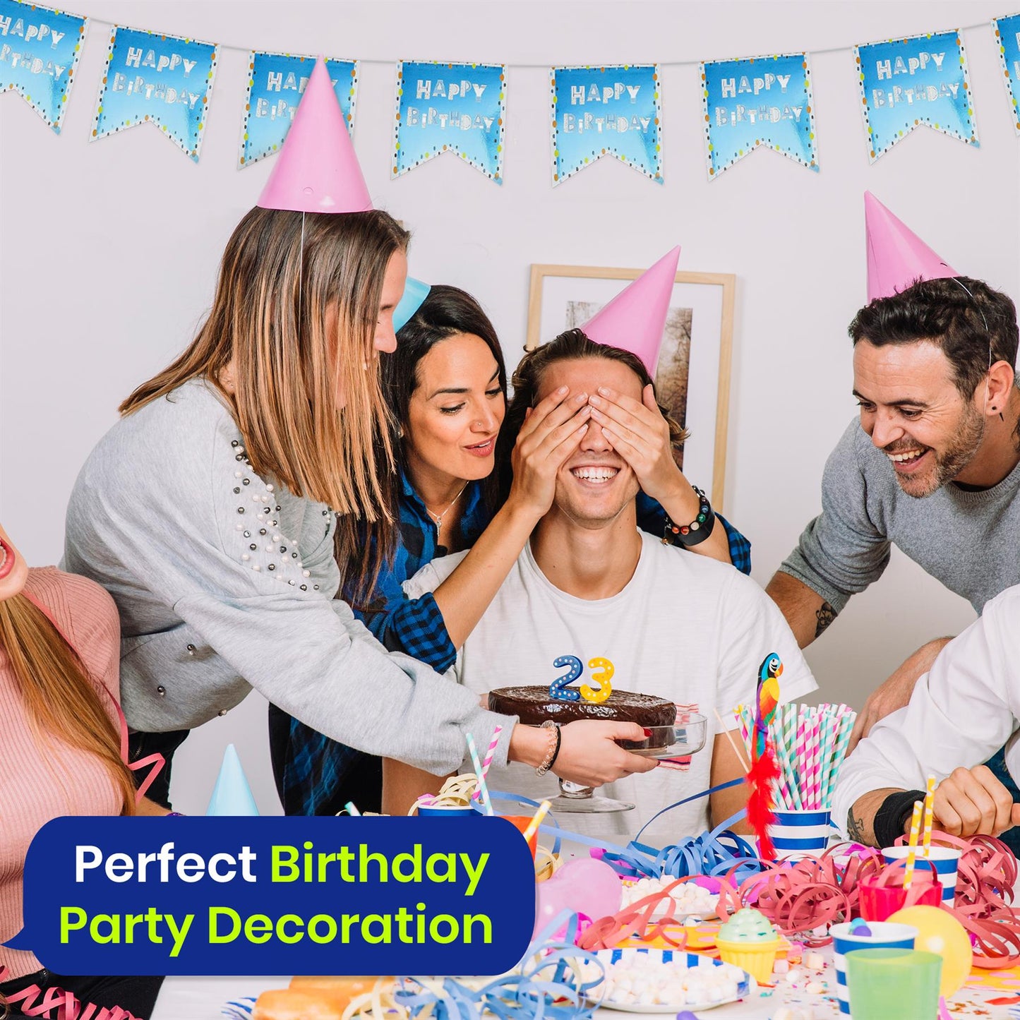 Happy Birthday Blue Bunting 4M with 10 Flags Reusable Party Decoration