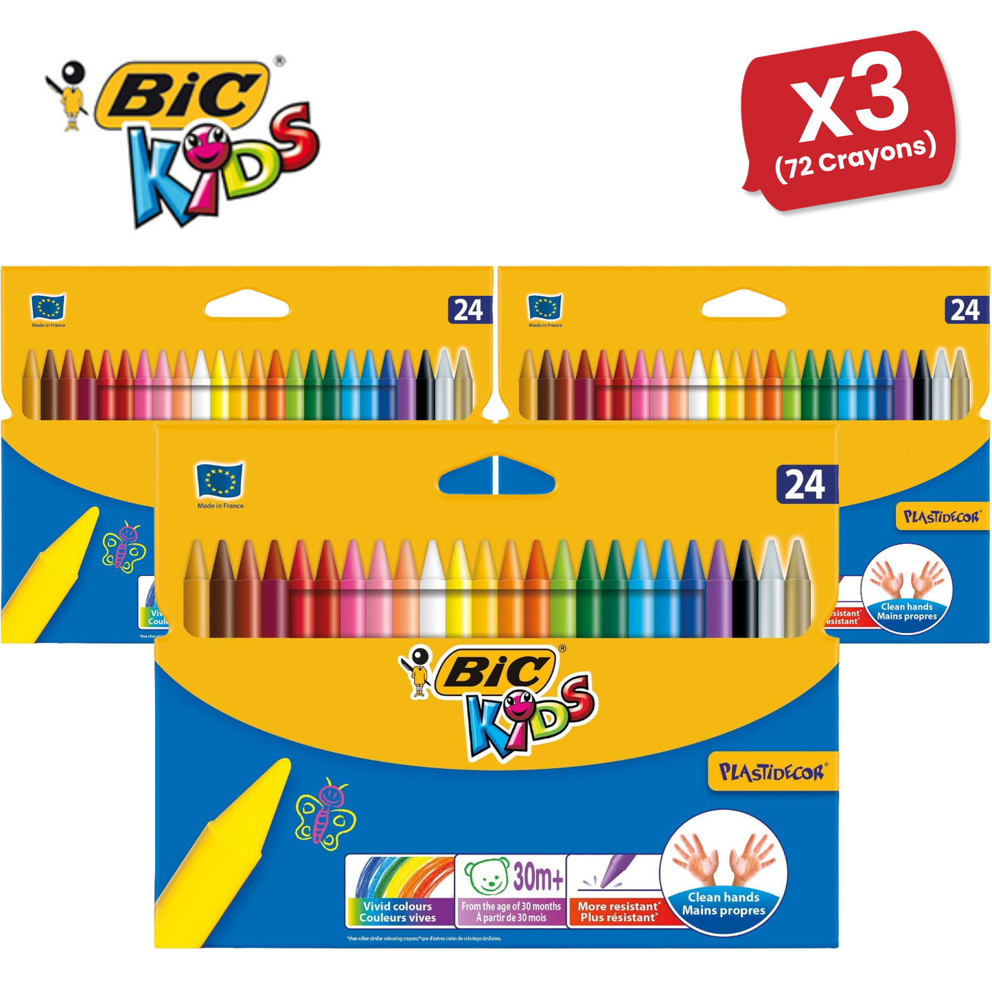 BIC Kids Plastidecor Crayons Assorted Colours - Wallet of 24 - 1 to 5 Packs