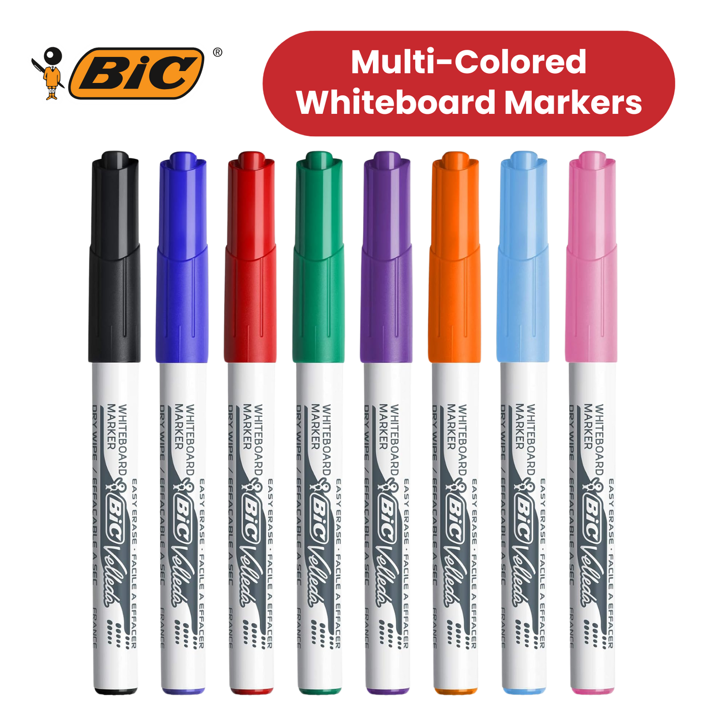 Bic Velleda 1741 Whiteboard Drywipe Assorted Marker - Pack of 8 - 1 to 5 Packs