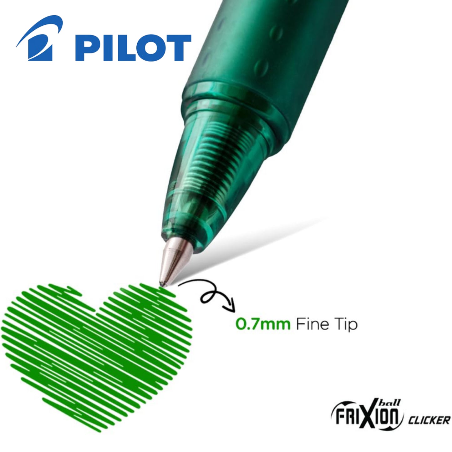 Pilot FriXion Clicker Erasable Gel Rollerball Multiple Pens 0.7mm Tip Line Green