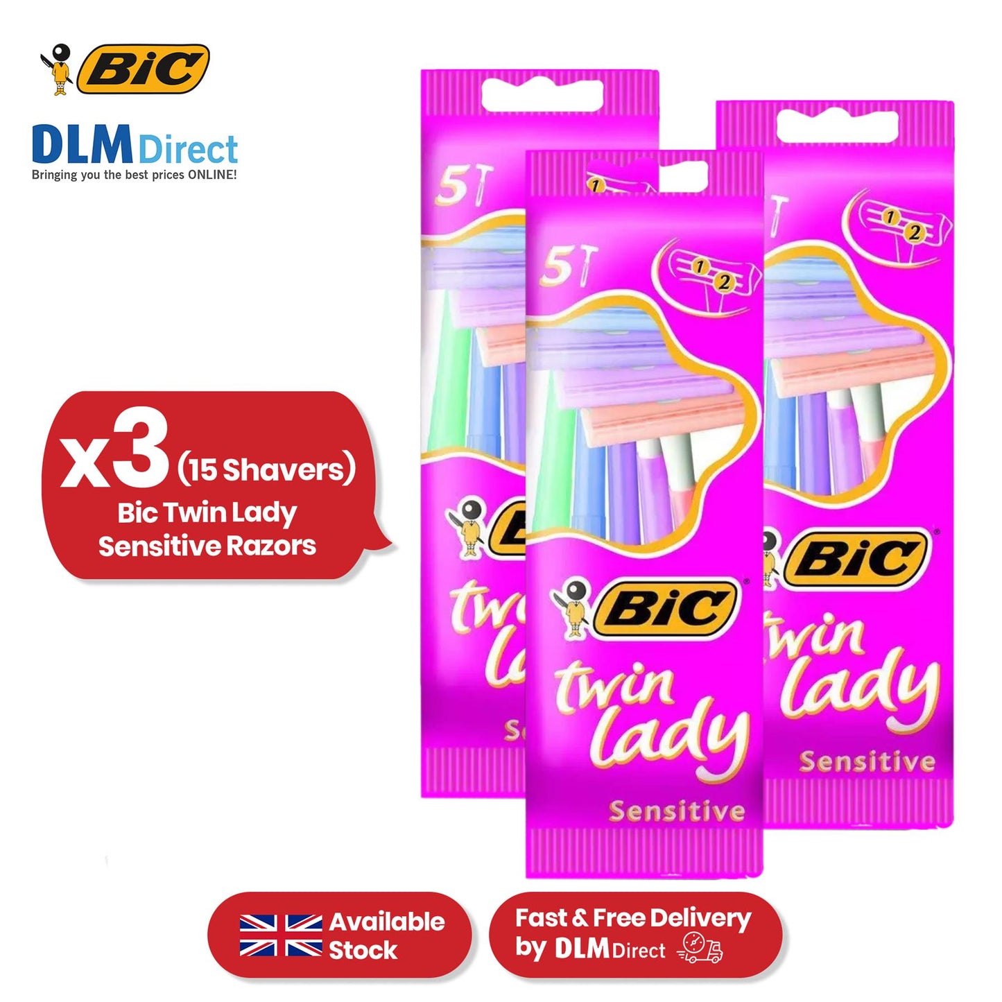 Bic Twin Lady Sensitive Razors - Easy Glide Travel Razor, Sensitive Skin Razors for Women