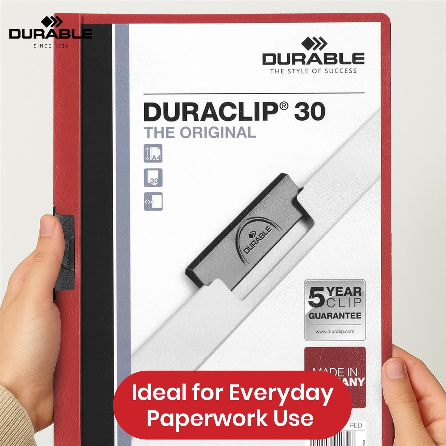 Durable Clip Folder 30 Sheet PVC Display File, 25 Pcs Red A4 Clip Bar File for Home
