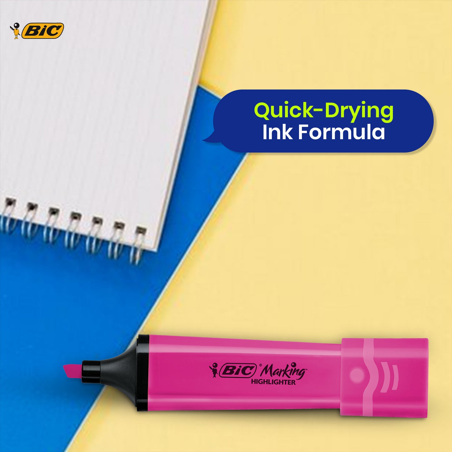 BIC 3x Marking Highlighter Flat Marker Neon Pink Modular Tip for Precise Highlighting