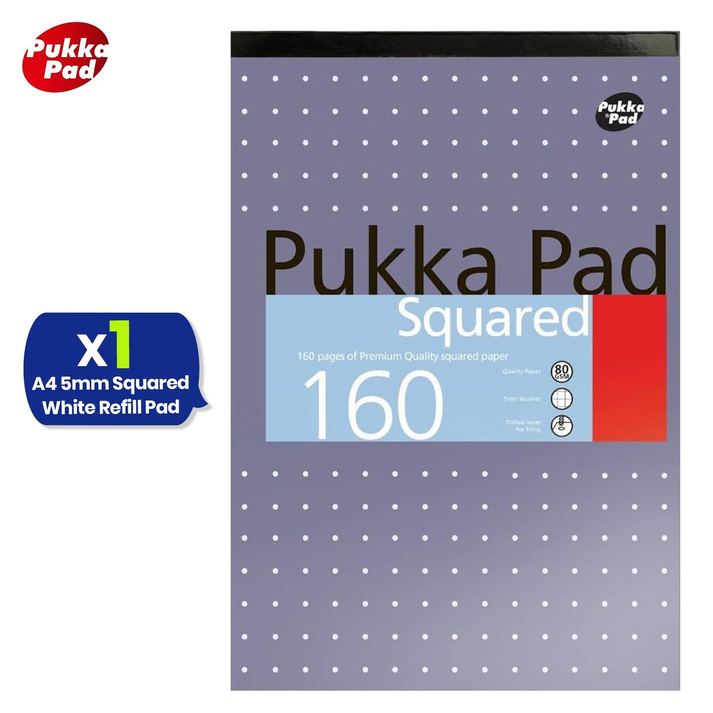 PUKKA PAD A4 Squared White Pad 160 Pages 5mm Grid for Maths and Technical Work