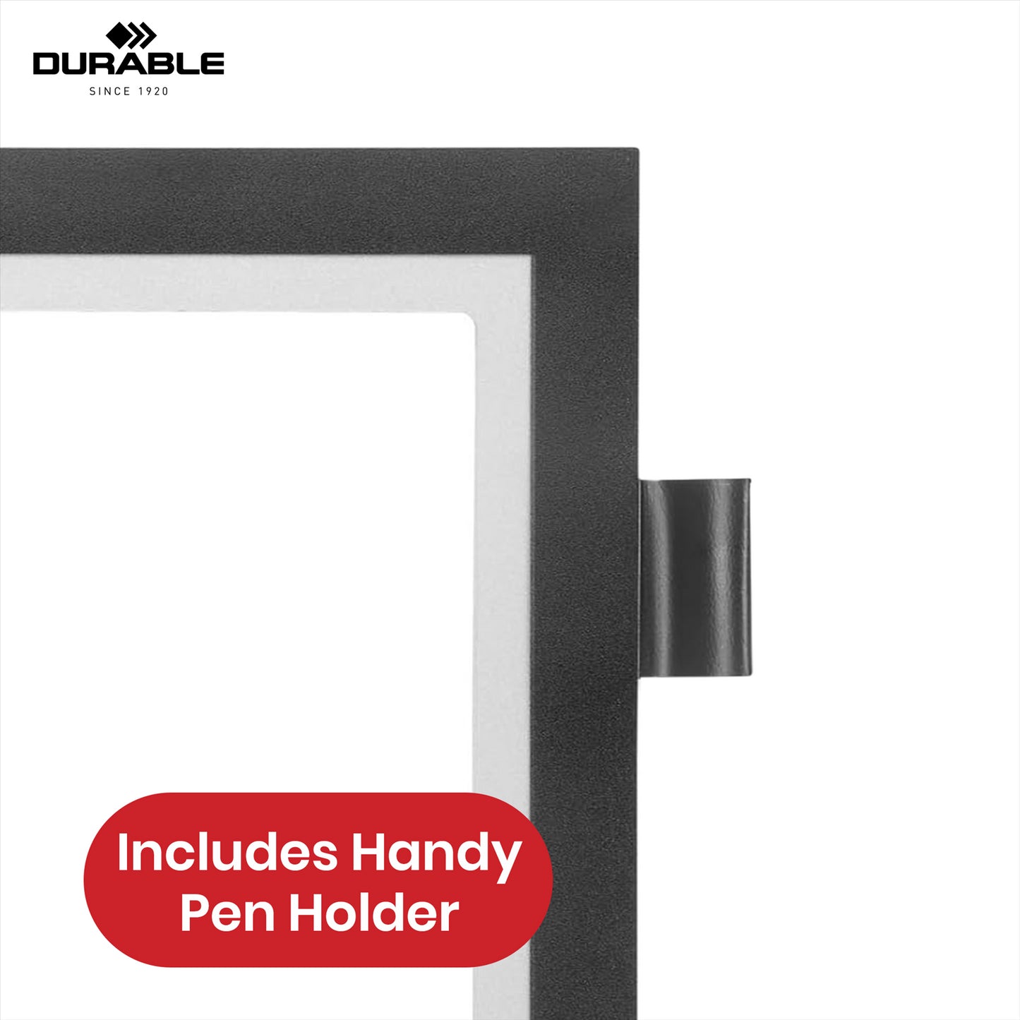 Durable DURAFRAME Magnetic Frame, Black A5 Wall Mount Magnetic Display with Pen Holder for Work