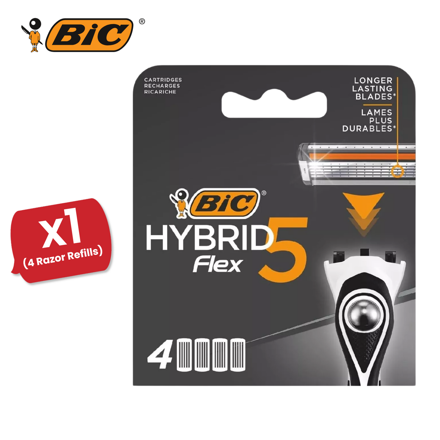 BIC Flex 5 Hybrid Men's Razor Refills  - Box of 4 Cartridges