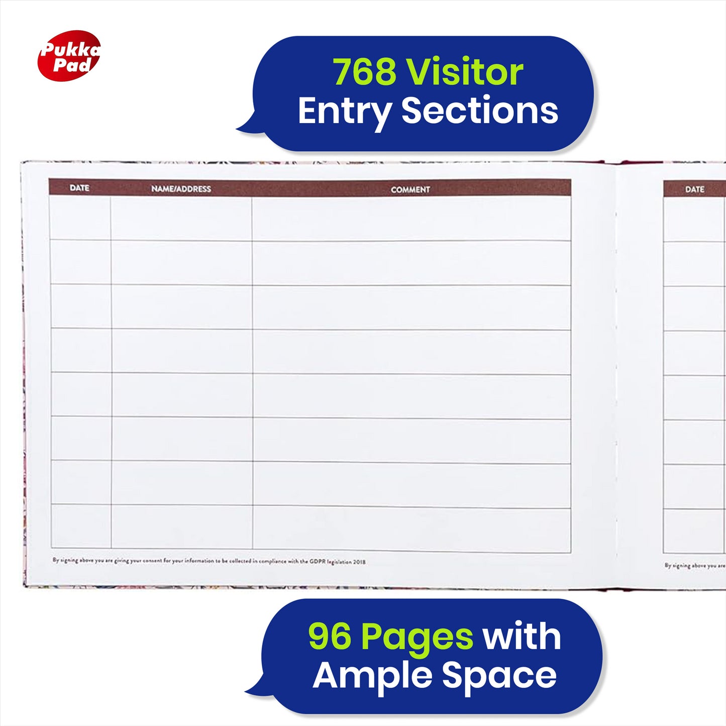 Pukka Pad A4 Visitor Log Book Cream 96 Pages Floral Hardcover Sign In Book for Office or School