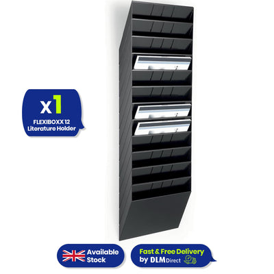 A4 Landscape Wall Mounted Document Holder with 12 Compartments for Flyers & Magazines