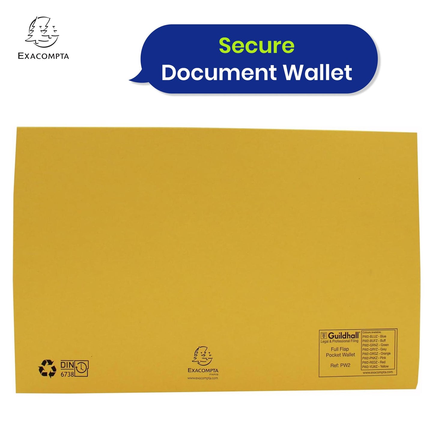 Exacompta Guildhall Full Flap Pocket Wallet – Foolscap Paper Organiser, 315gsm Document Folder(Yellow)
