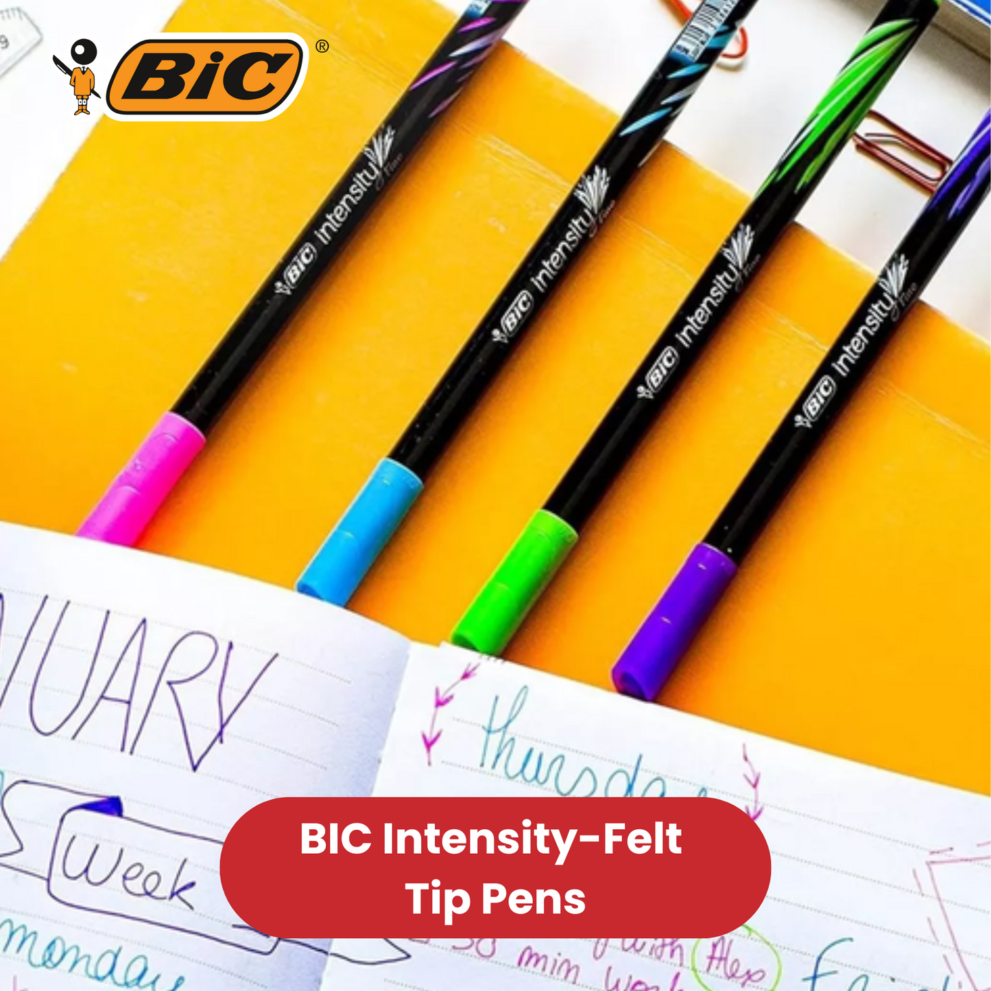 BIC Intensity Fine Felt Tip Pens Fine Point Assorted Colours - Pack of 8