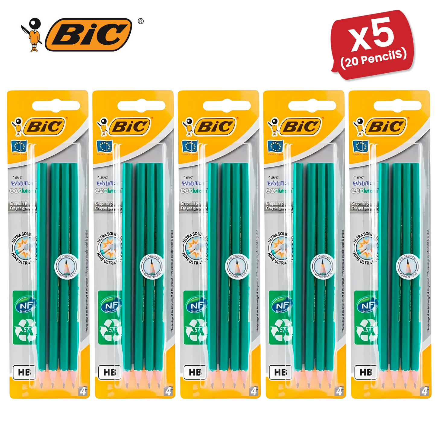 BIC Evolution Original HB Graphite Pencils - 4 Count (Pack of 1) - Pack of 1 to 5