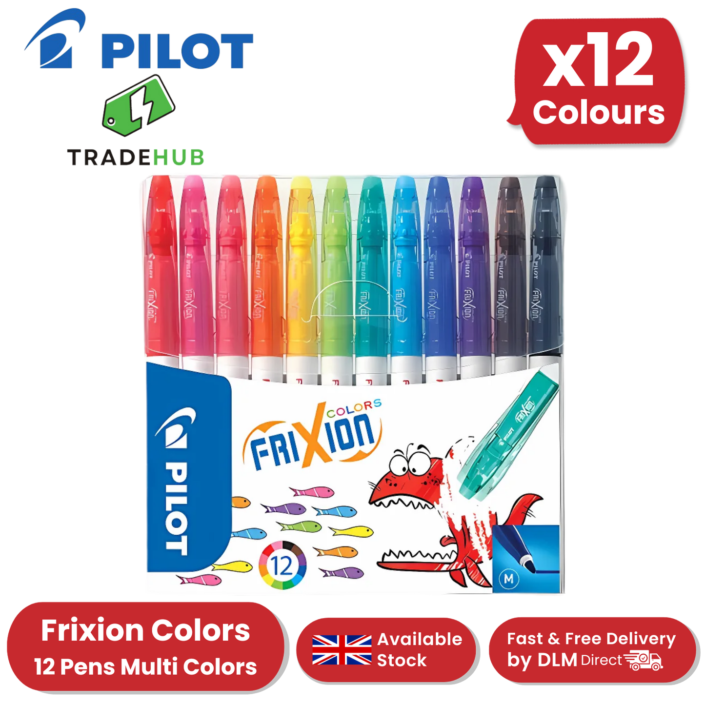 Pilot Frixion Colours Erasable Felt-Tip Pens - Wallet of 12 Assorted Colours