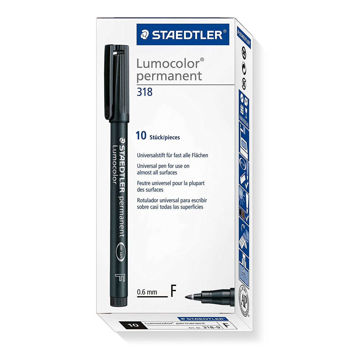 STAEDTLER LUMOCOLOR PERMANENT PENS FINE BLACK - BOX OF 10