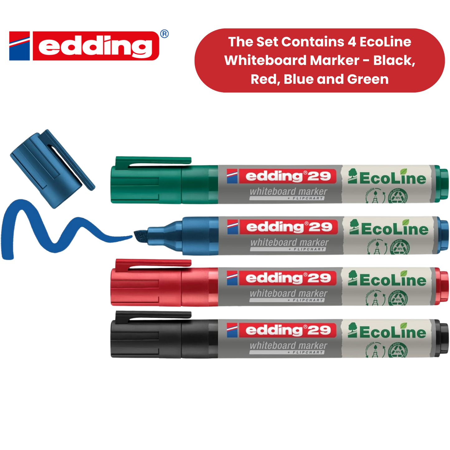 Edding 4-29-4 Pack of 4 Assorted Chisel Tip Markers - 1 to 36 Packs