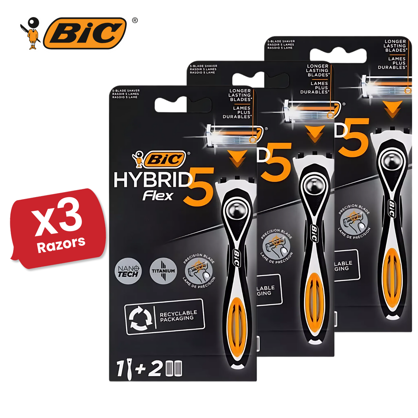 BIC Hybrid 5 Flex - 1 Handle + 2 Blades