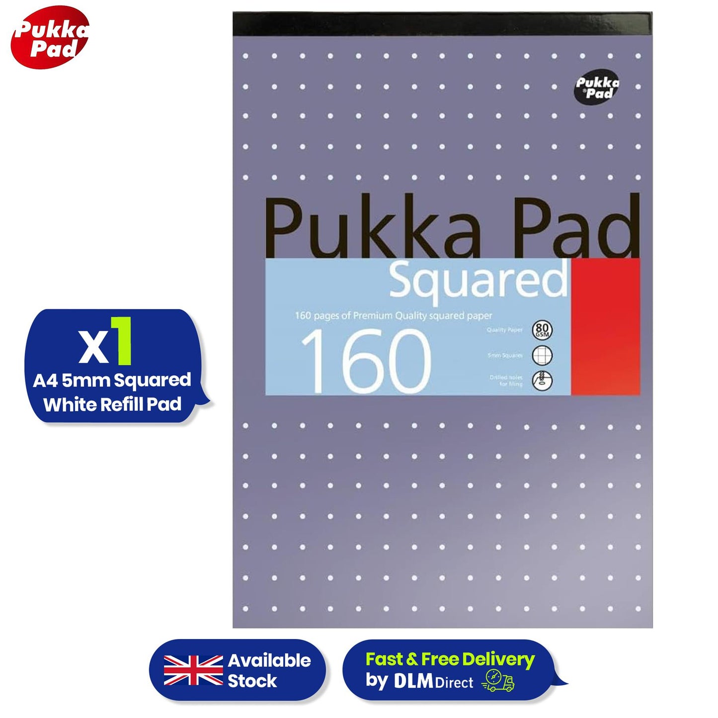 PUKKA PAD A4 Squared White Pad 160 Pages 5mm Grid for Maths and Technical Work