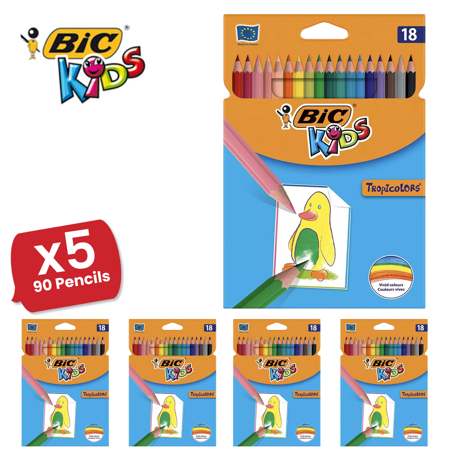 BIC Kids Tropicolors 2 Colouring Pencils Assorted - Pack of 18 - 1 to 5 Packs