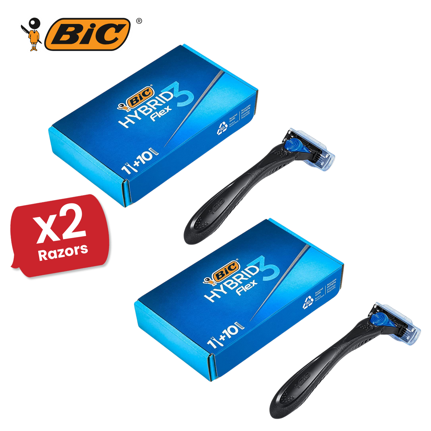 BIC Hybrid 3 Flex Refillable Men's Razor - 1 Handle + 10 Blades Pack