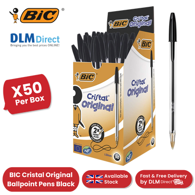 BIC CRISTAL MEDIUM BALL POINT PEN BLACK - BOX OF 50 - 1 to 5 Packs