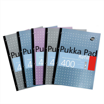 Pukka Pad A4 Refill Notepad with 400 Pages of 80GSM Paper, ,Blue,White,Pink,Silver - Pack of 5