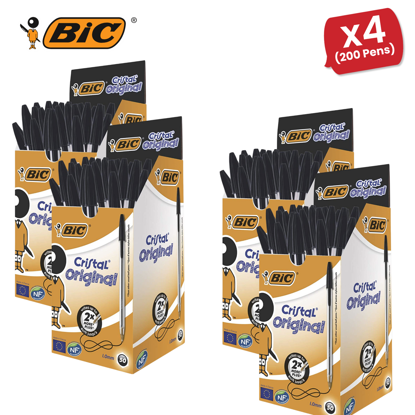 BIC CRISTAL MEDIUM BALL POINT PEN BLACK - BOX OF 50 - 1 to 5 Packs