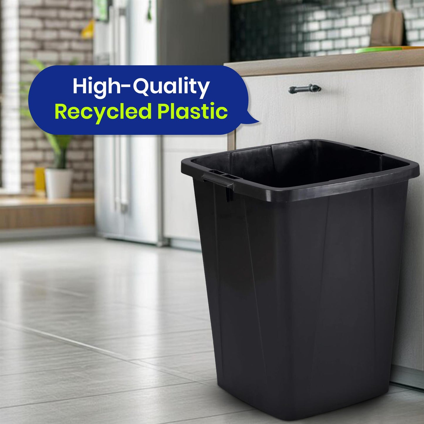 Durable Durabin Black Waste Bin 90L Stackable Plastic Bin with Sturdy Handles