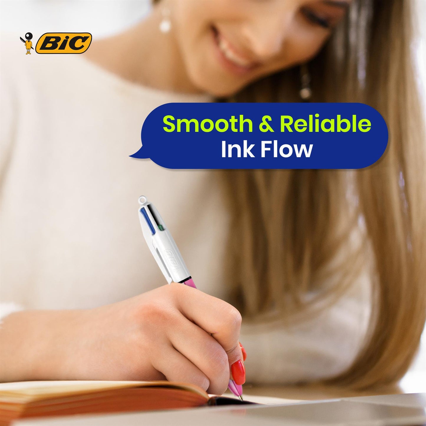 BIC 4 Colours Shine Ballpoint Pens Pack of 3 with Medium 1.0mm Tip and Multicolour Retractable Ink