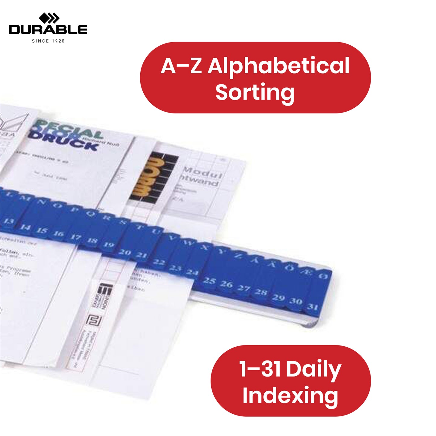 Durable Blue Expanding File Organiser, A-Z & 1-31 Polypropylene Folder for Desk Filing