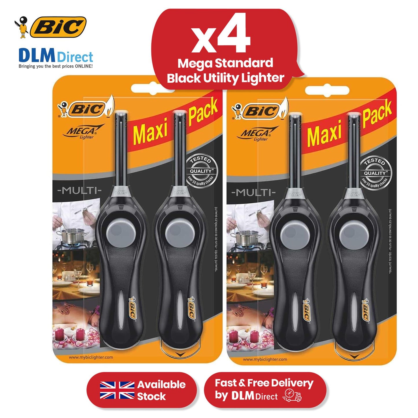 BIC Mega Standard Gas Lighter - Up to 750 Lights Long Gas Lighter for Candles