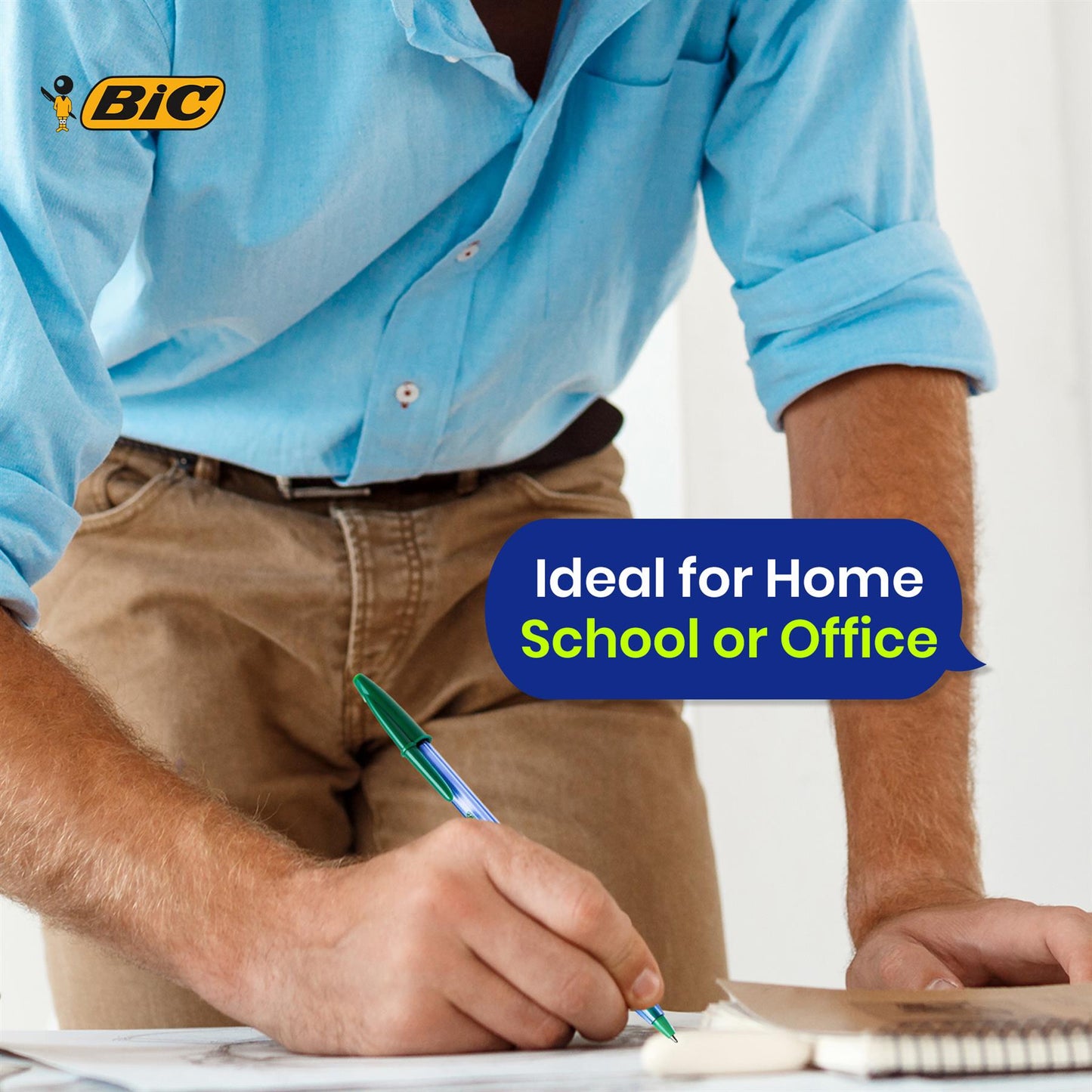 BIC Cristal Soft Ballpoint Pens Pack of 10 with 1.2mm Medium Tip Blue Ink for Office and School Use