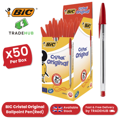 BIC CRISTAL MEDIUM BALL POINT PEN RED - BOX OF 50 - 1 to 5 Packs