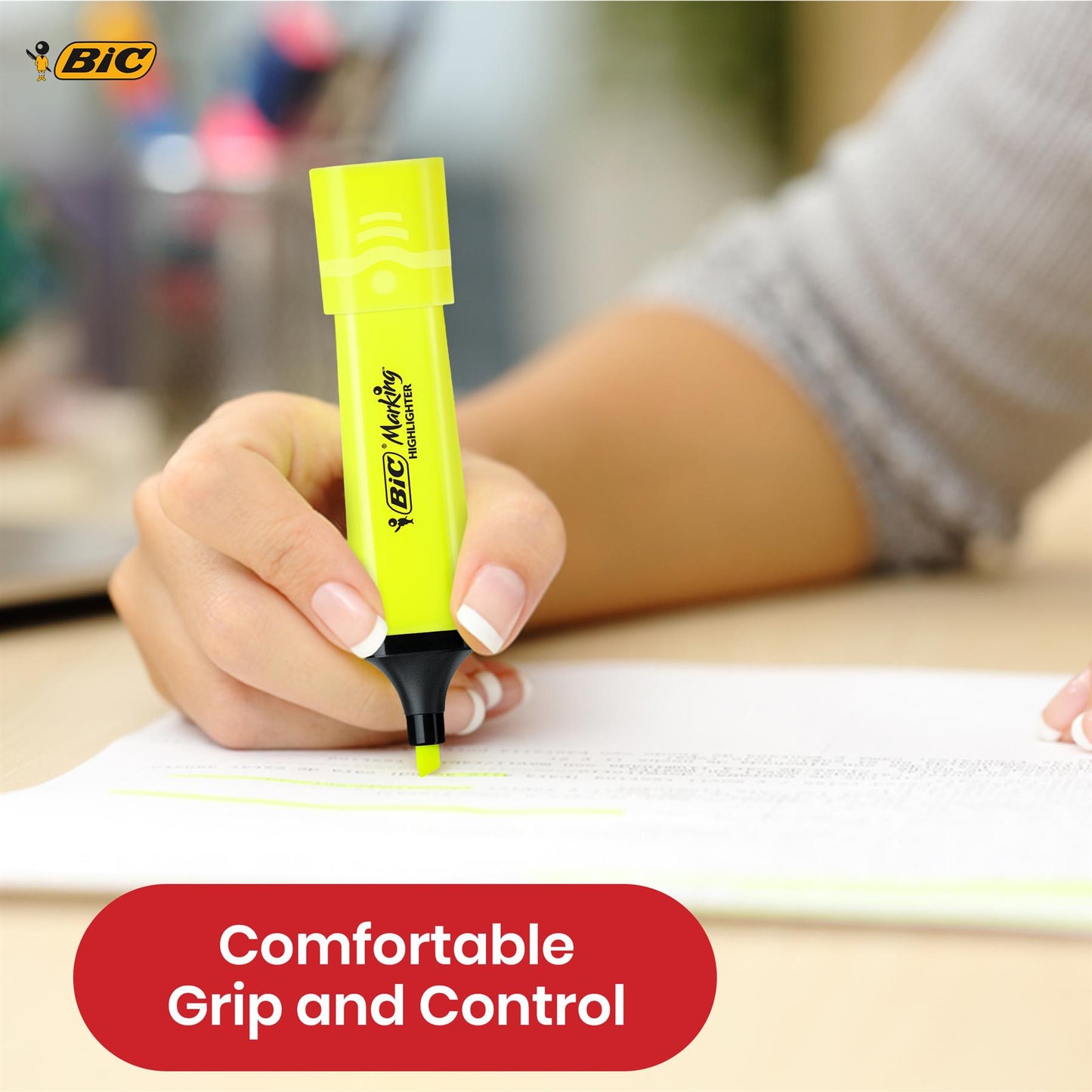 BIC Marking Highlighter Flat Marker Pack of 2 Neon Yellow, Modular Tip for Bold and Precise Tasks, Quick-Dry Ink, Ideal for Work, School, and Projects