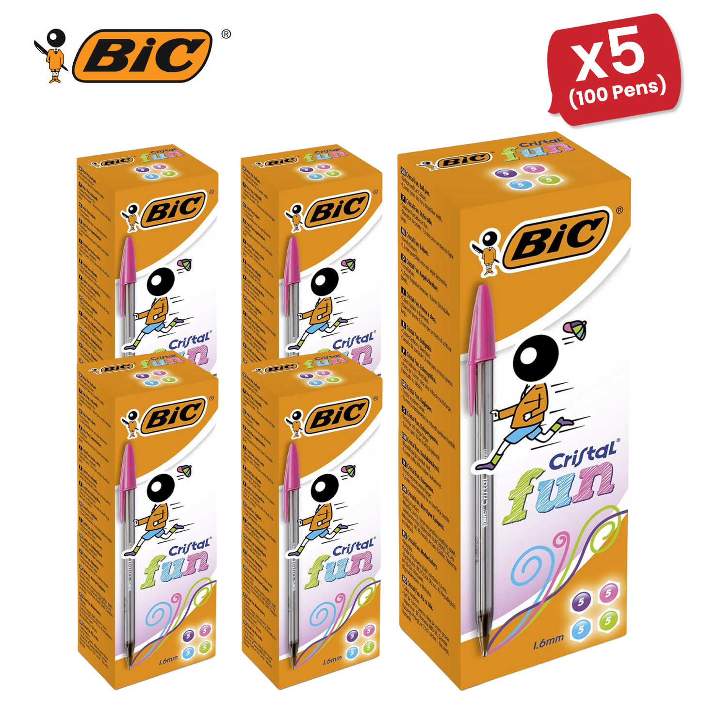 20x BIC Cristal Fun Ballpoint Pens 1.6mm Assorted Colours