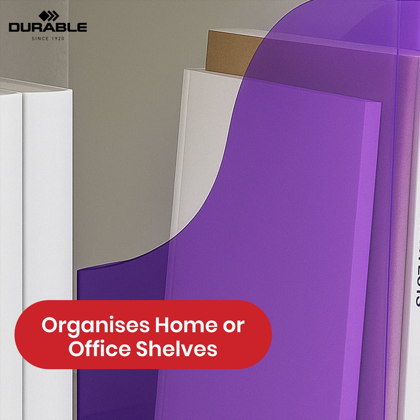 Durable Magazine Holder Purple Plastic A4 File Holder, 60 mm Capacity File Organiser for Flyer