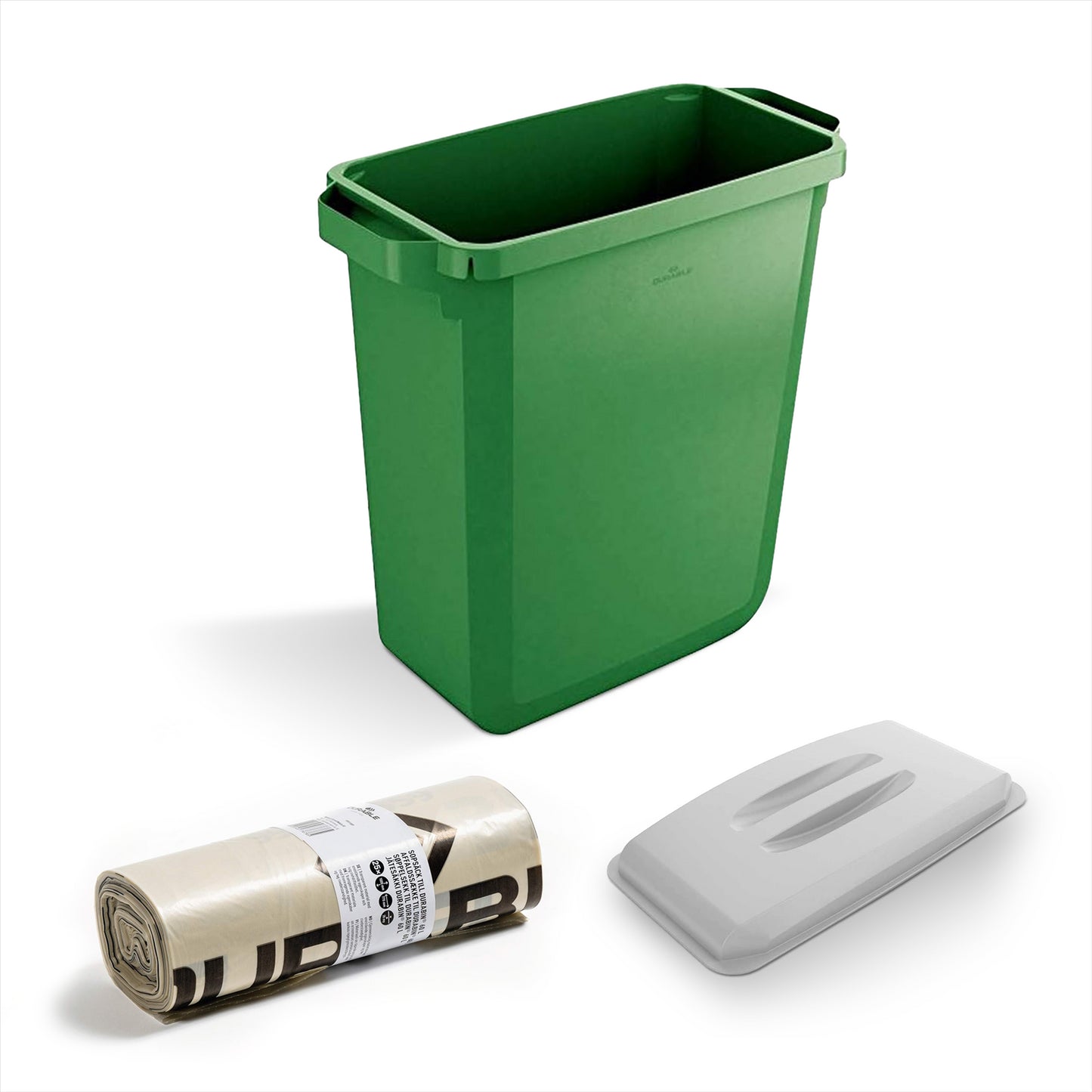 Durable DURABIN 60 Green+ Durable DURABIN Lid Eco Grey for 60 Litre Waste Bin + Durable ECO 110L Bin Bags 100% Recycled