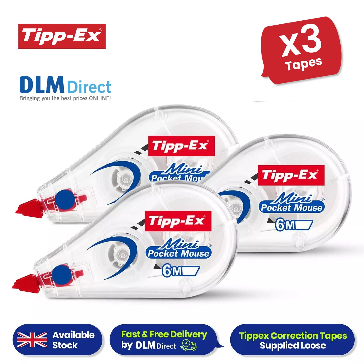 Tipp-Ex Mini Pocket Mouse Correction Tape 3-Pack Effortless Quick Edits
