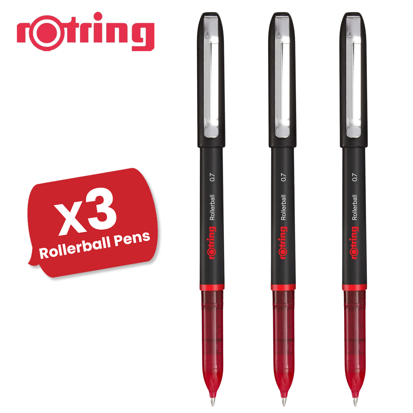 rOtring Rollerball Pen Fine Point 0.7mm - Red Ink, Smooth & Precise Writing
