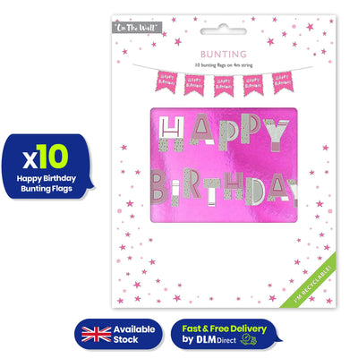 On The Wall Happy Birthday Pink Bunting - 4 Metres