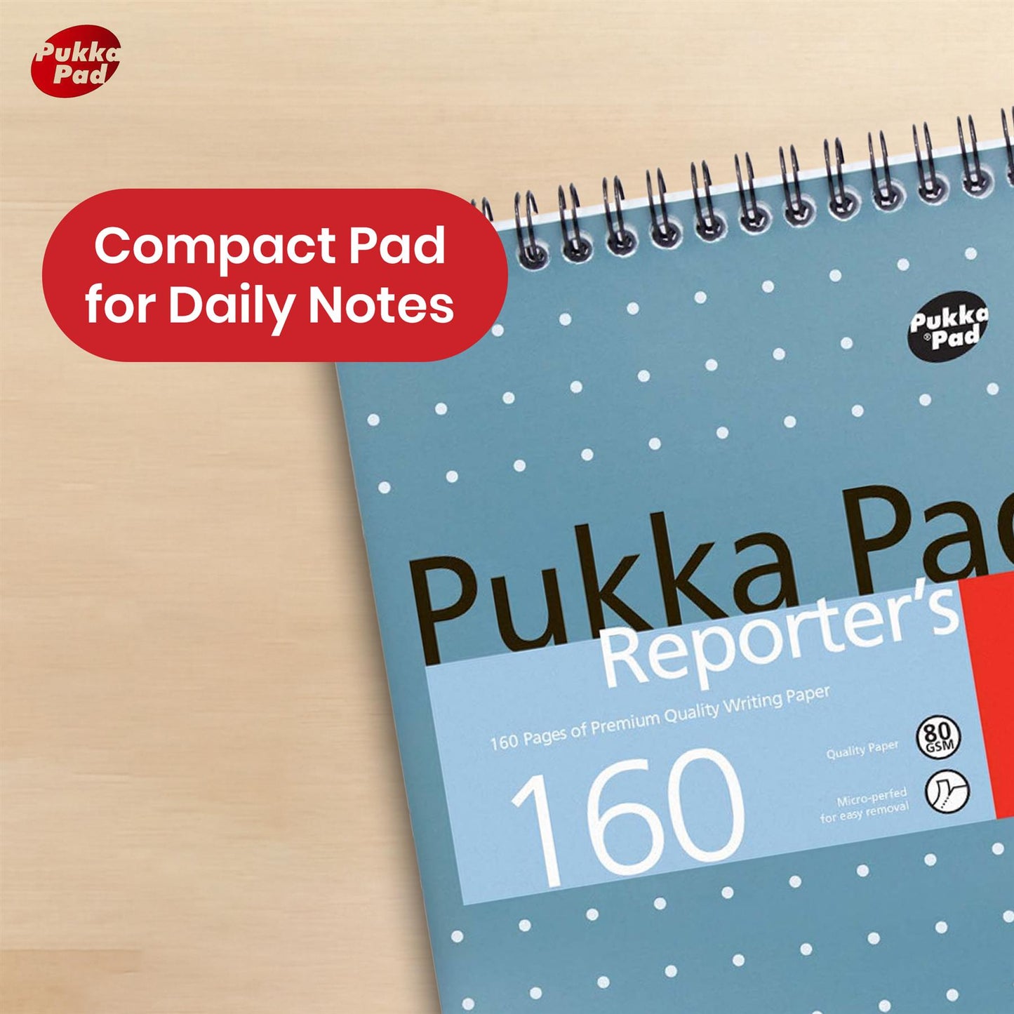 Pukka Pad Reporter's Notepad - Metallic Blue Spiral Notebook, 160 Pages Writing Book for Daily Notes
