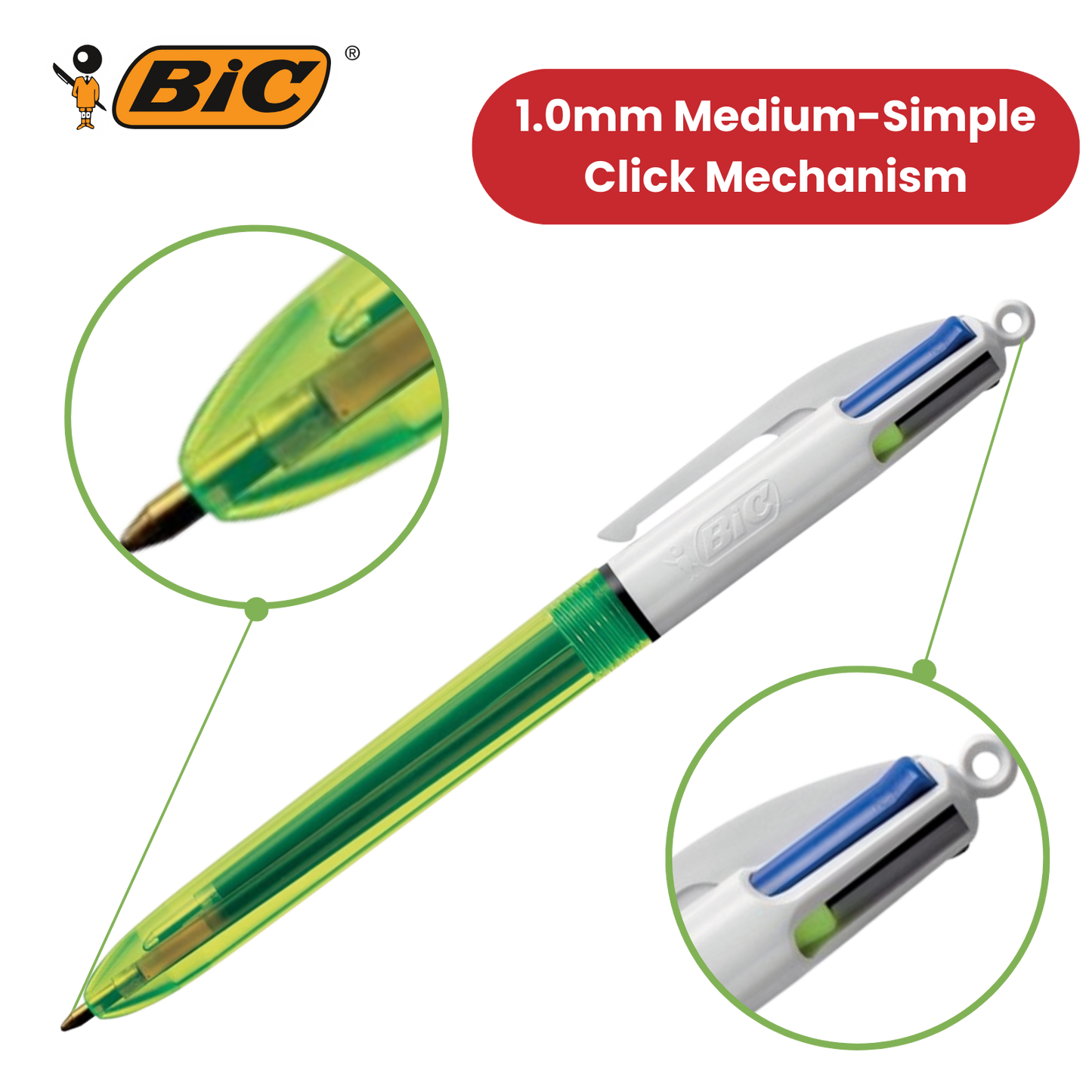 Bic 4 Colours Fluo Retractable Ballpoint Pen - Pack of 1