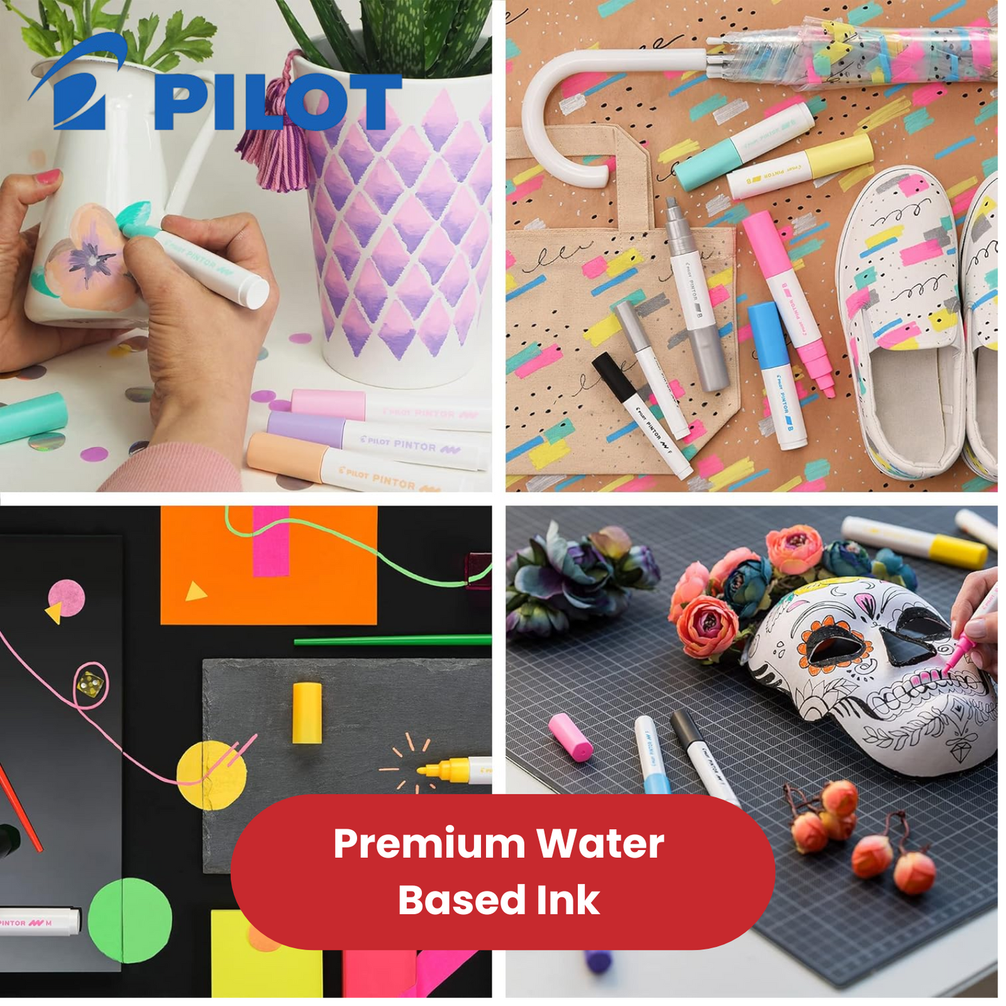 Pilot Pintor Fine 6-Color Set - Black, White, Blue, Red, Green, Yellow Markers