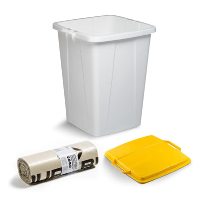 DURABIN 90L White Bin with Yellow Lid and 25x 110L Recycled Bin Bags for Everyday Use