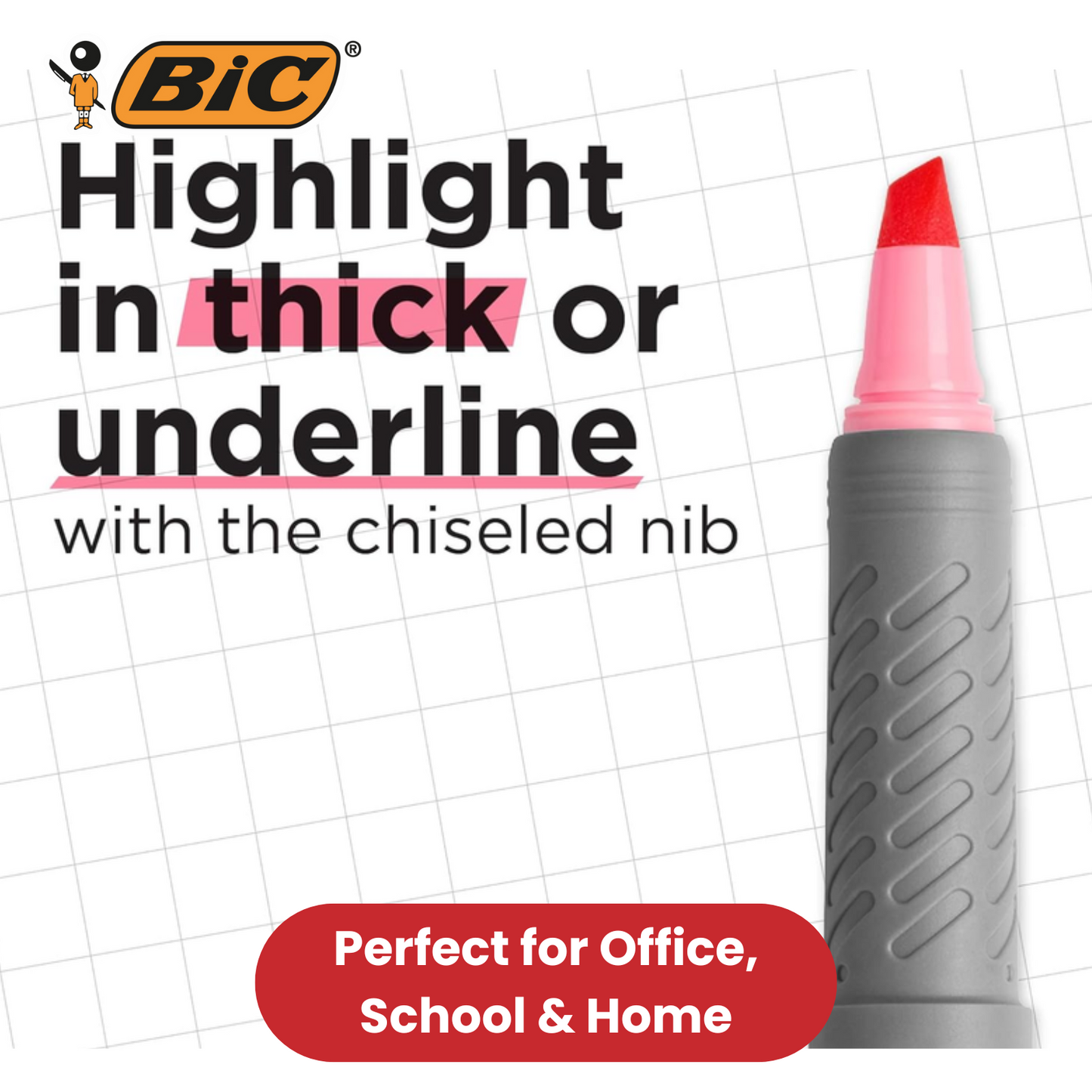 BIC Marking Highlighter Grip Collection Multi Colours Office & School Pack of 12