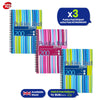 Pukka Pad, Striped Jotta Pad A5 Notebook 3-Pack with Twin Wire Binding - 200 Pages of 80GSM Paper with 8mm Lines and Perforated Edges � Assorted Colours, 21 x 14.5 cm