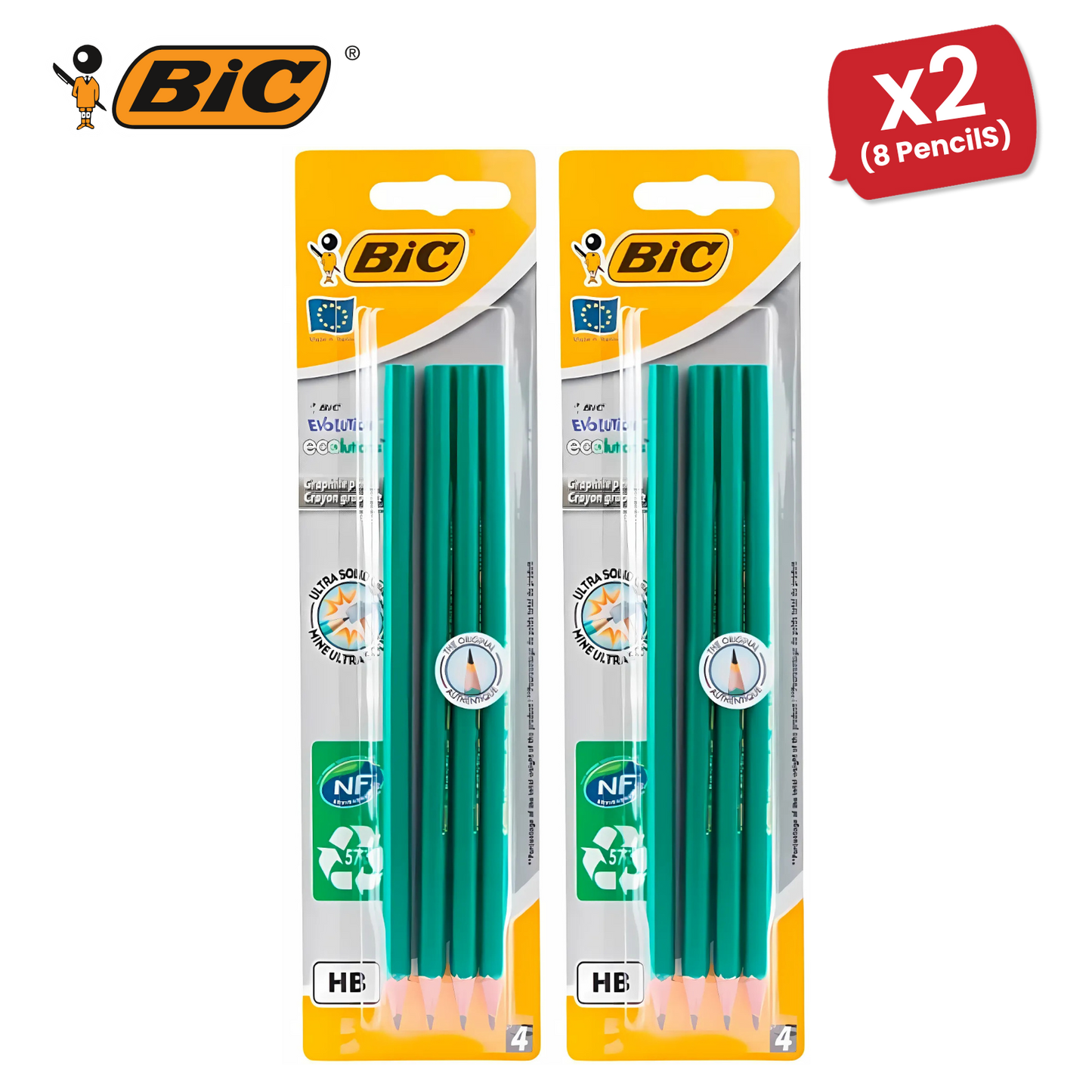 BIC Evolution Original HB Graphite Pencils - 4 Count (Pack of 1) - Pack of 1 to 5