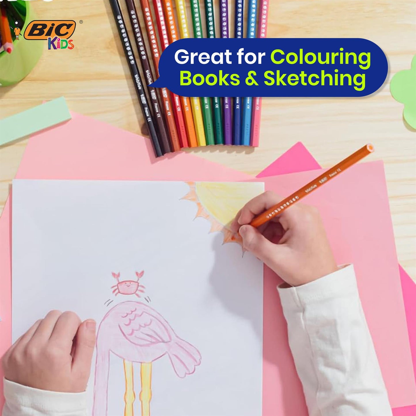 BIC Kids Evolution Coloured Pencils 24 Pack Safe Splinter Free Barrel